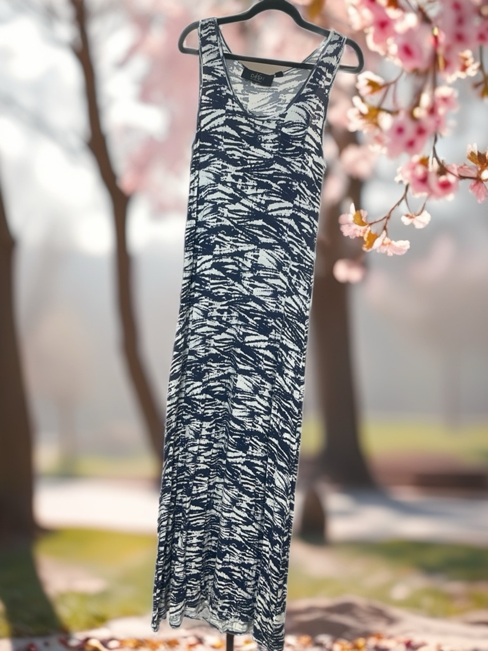 Blue & White Abstract Print Tank Maxi Dress